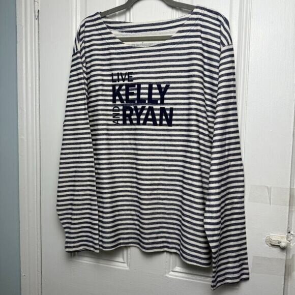 Live Kelly & Ryan Shirt Womens XL Navy Blue White Striped Cotton Terry Top NWT - Picture 1 of 5